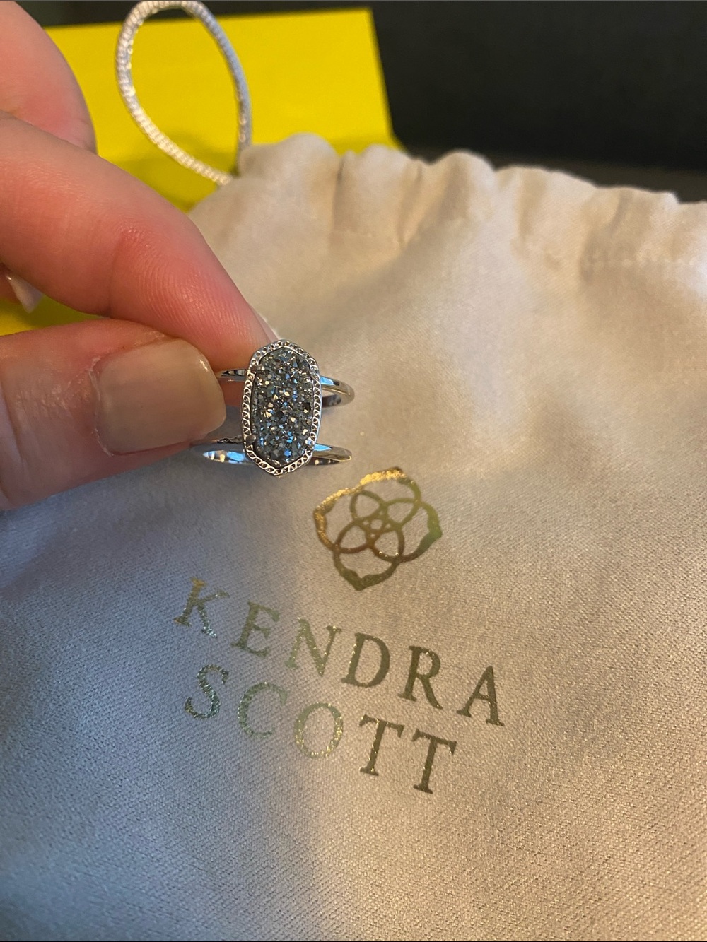 Kendra Scott Silver Oval Drusy Double-Band Ring Elyse size 7 NEW WITH TAGS